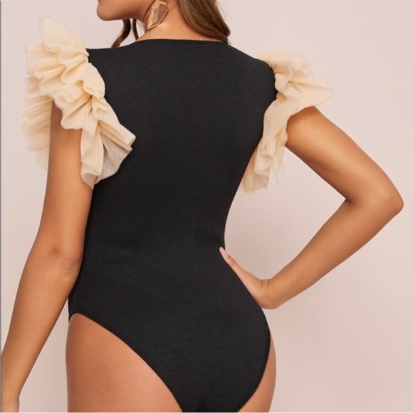 Ruffle black and pink mesh bodysuit - Picture 3 of 4